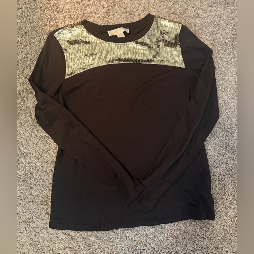 MICHAEL Michael Kors Black Top with Gold Sequin Detail